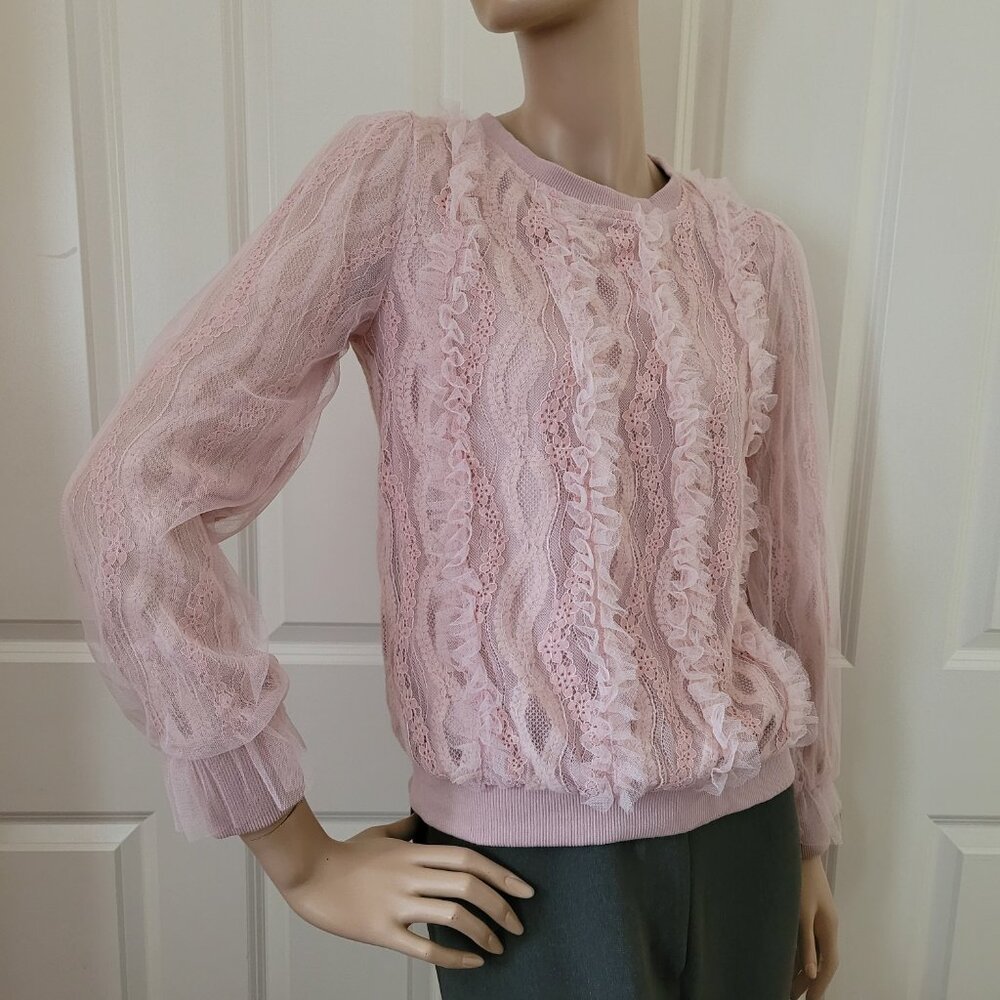 Lovable Lace Mesh Overlay Sweatshirt SZ S Pink